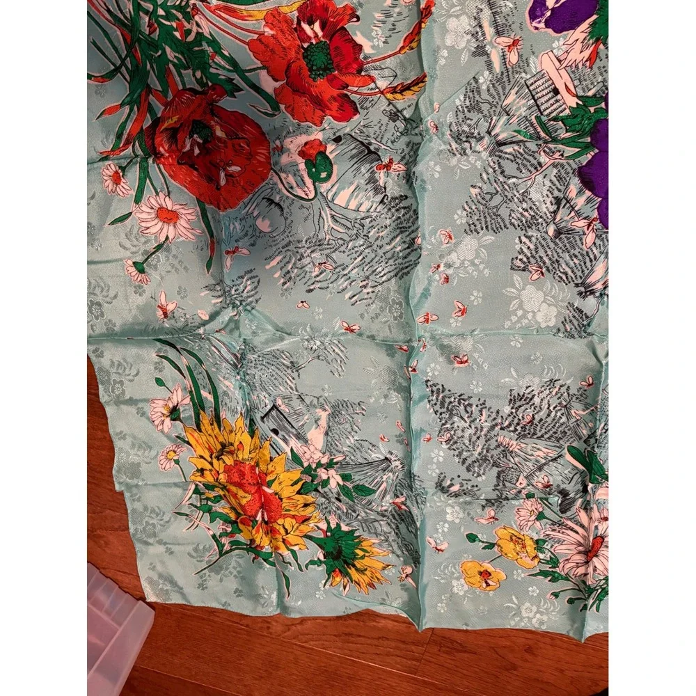 Vintage Floral‎ Print Scarf Lightweight Accessories Fashion Women Made in Japan